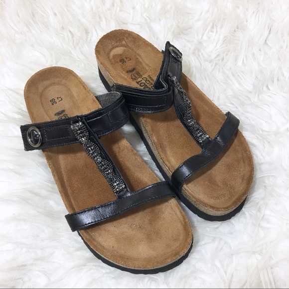 Naot Malibu Sandal Black Madras Leather 38 / 7
